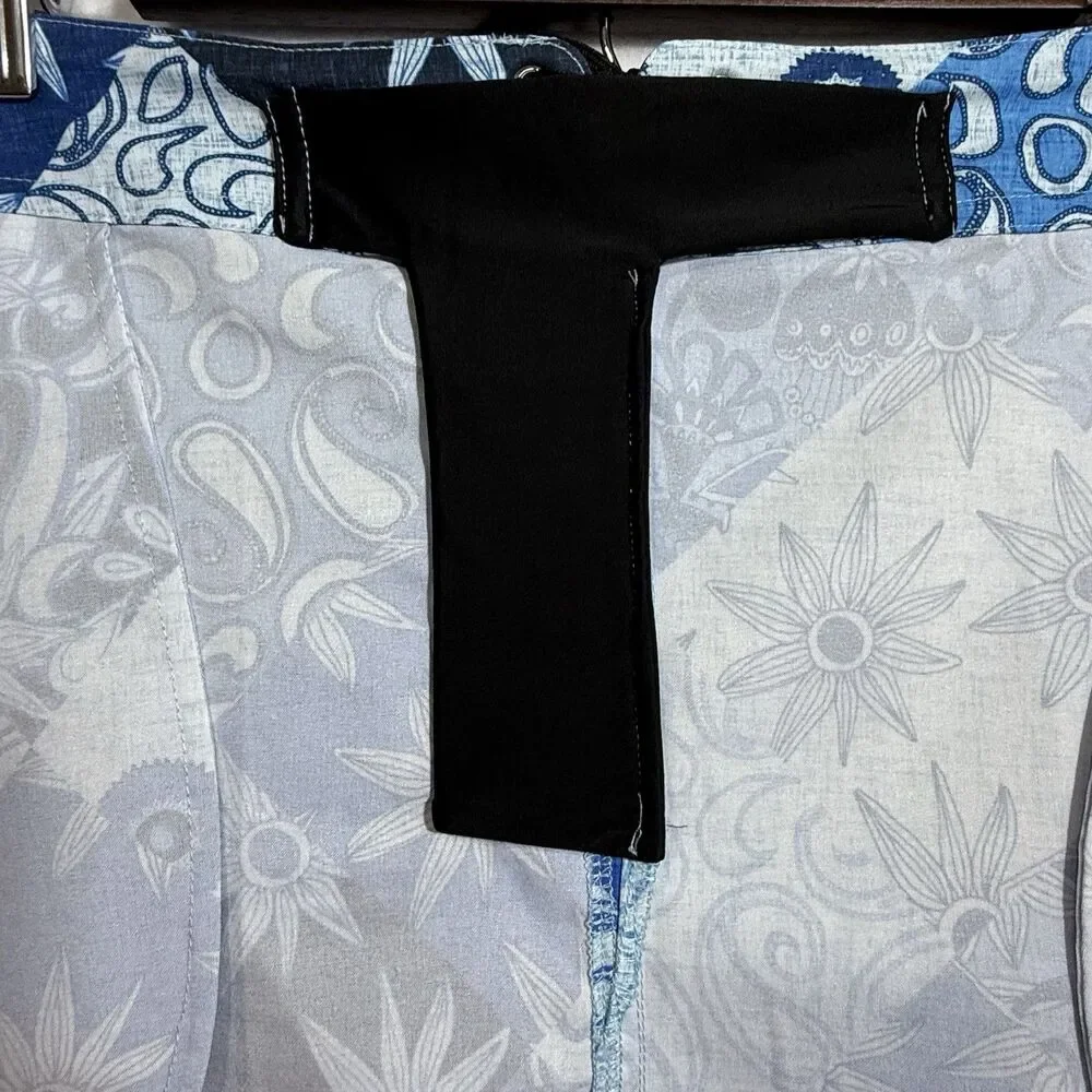 RipSkirt Blue Floral Paisley Patchwork Pull On Skirt Women L Hawaii Swim Pockets - Picture 10 of 12